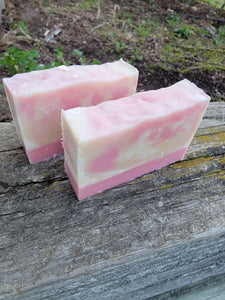 Pink, white and tan swirled soap.  Minimum weight of each bar is 3.8 oz.
