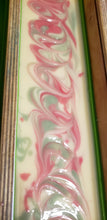 Apple Sage soap pictured in the mold just after it was poured.  White, green and red.