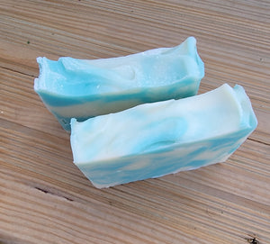 Tops of the soap bars which is blue and white.